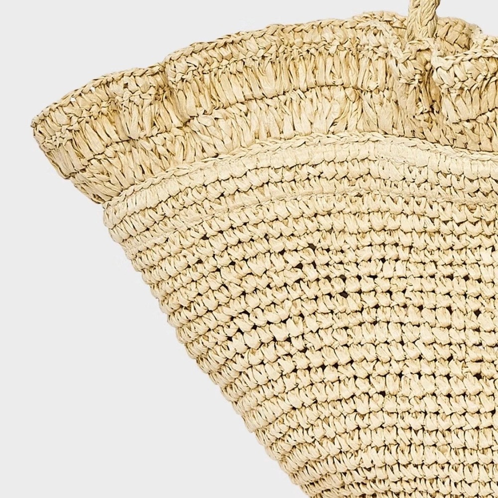 A New Day Womens Ruffle Woven Straw Tote Bag Beige Cream Summer Beach Shoulder - Picture 5 of 5